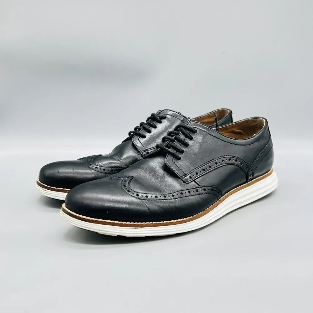 Cole Haan Shoes Mens 11 Black Leather Grand OS Wingtip Oxford Dress Brogue